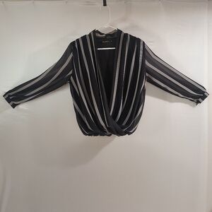 QED London Women's Medium Black & White Stripes Long Sleeves Wrap Blouse